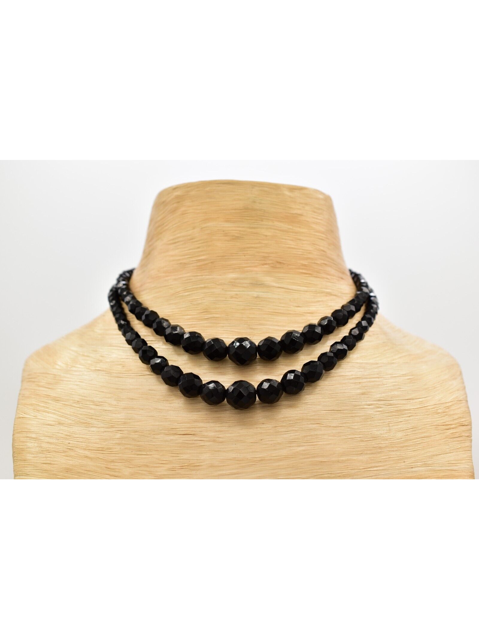 Laguna Vintage Crystal Collar Necklace Multi-Strand Black 40s Retro Signed Binbh